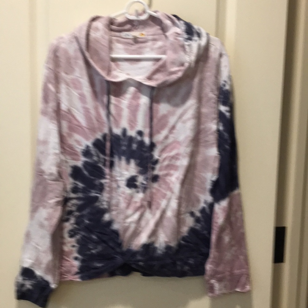 C&C California womens pullover swirl tie dye Hoodie sweatshirt cinched size XL